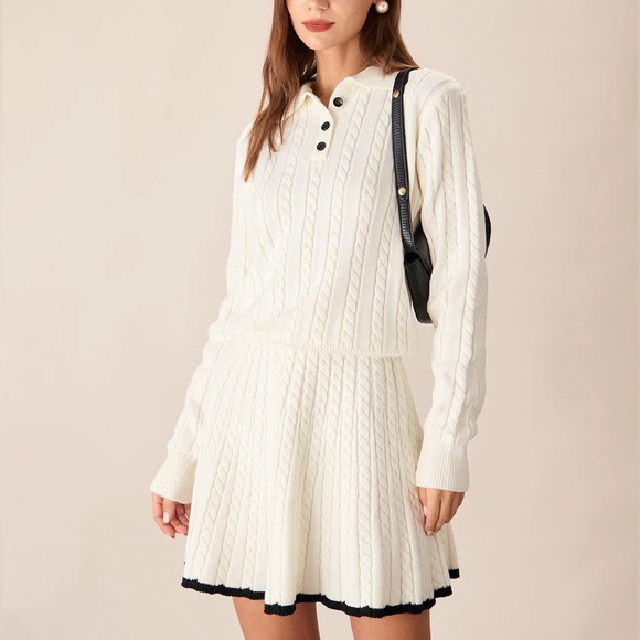 RIHOAS Sweaters - Rihoas White Cable Knit Sweater and Skirt Set